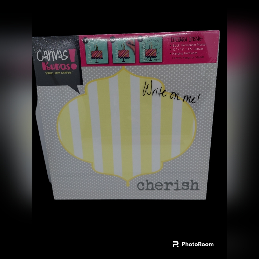 Canvas Kudos Yellow Striped Signable Canvas NWOT